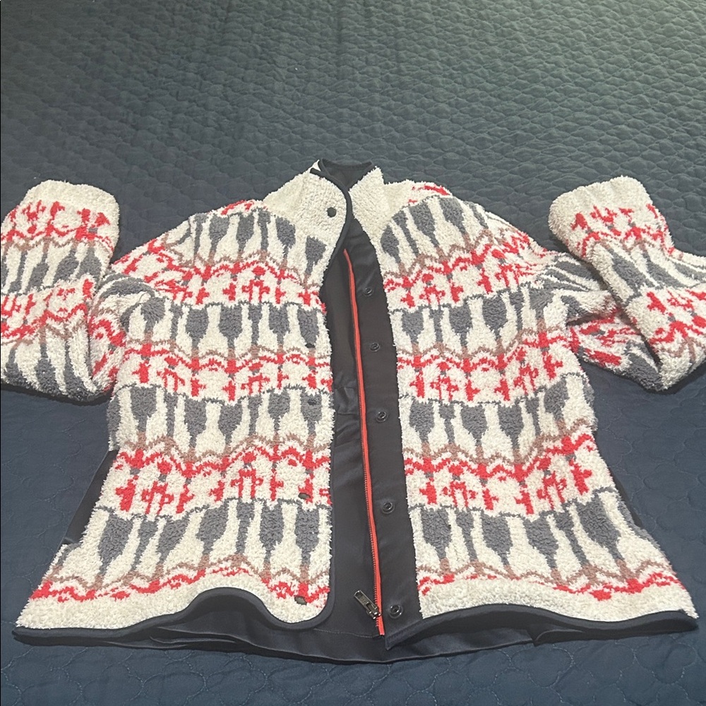 Stylish Gray and Red Patterned Women's Jacket